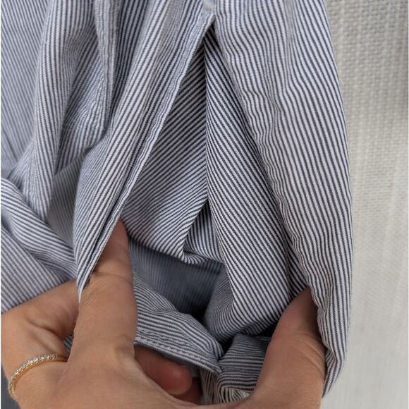 Everlane Blue Striped Cotton Weave Collarless Shirt Belt Midi Dress, size 2 - Picture 5 of 9